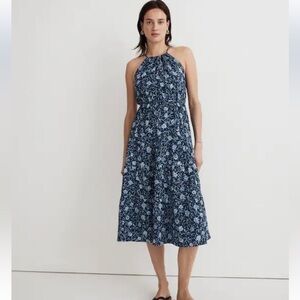 Madewell Cross Back Halter Midi Dress In Vineyard Medallion